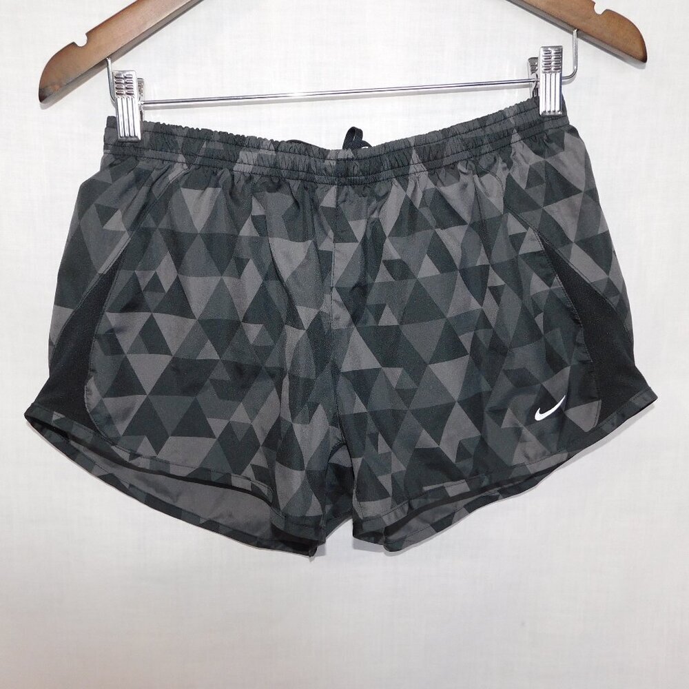 Nike Tempo 5K Running Shorts Black Gray Triangle Pattern Lined Womens M